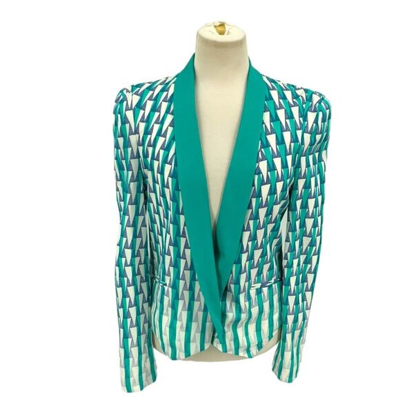 Rebecca Minkoff Becky Jacket 100% Silk Aquamarine Combo Size Medium NWT $368 - Picture 1 of 8